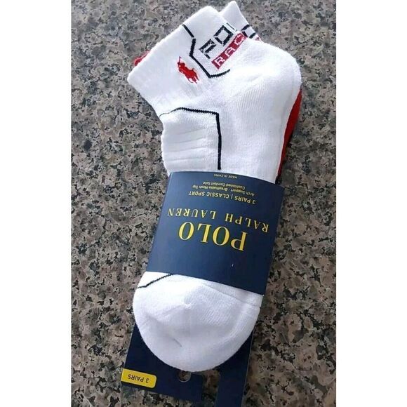 Polo Ralph Lauren Mens Classic Sport Racing Print Socks White Red Asst Sz 10-13 - Picture 3 of 10